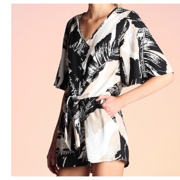 Palm Leaf Printed Romper - Picture 2 of 3